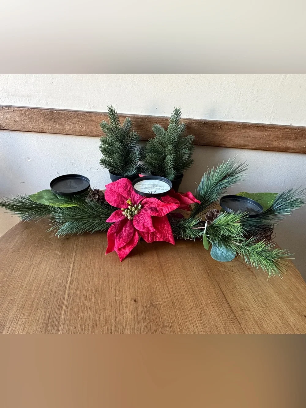 Hobby Lobby Red Poinsettia Pine Garland Candle Centerpiece
